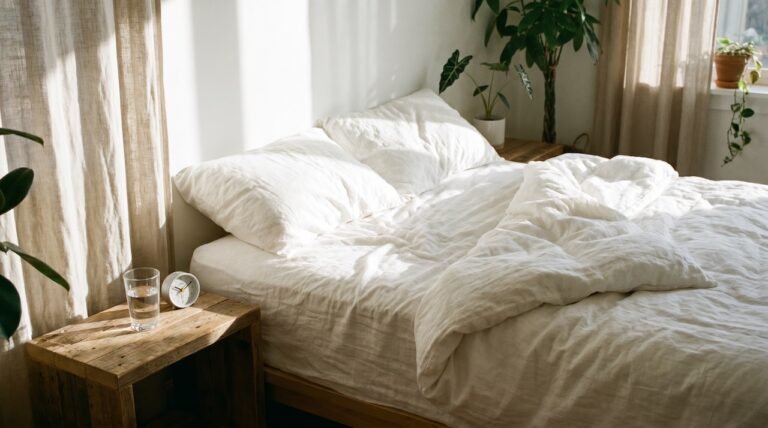 Habitación iluminada por luz natural matutina para regular el ritmo circadiano y dormir sin melatonina